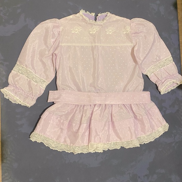 Vintage Girls Lilac Tunic/Dress with waist tie size 3/4 excellent condition - Picture 1 of 2